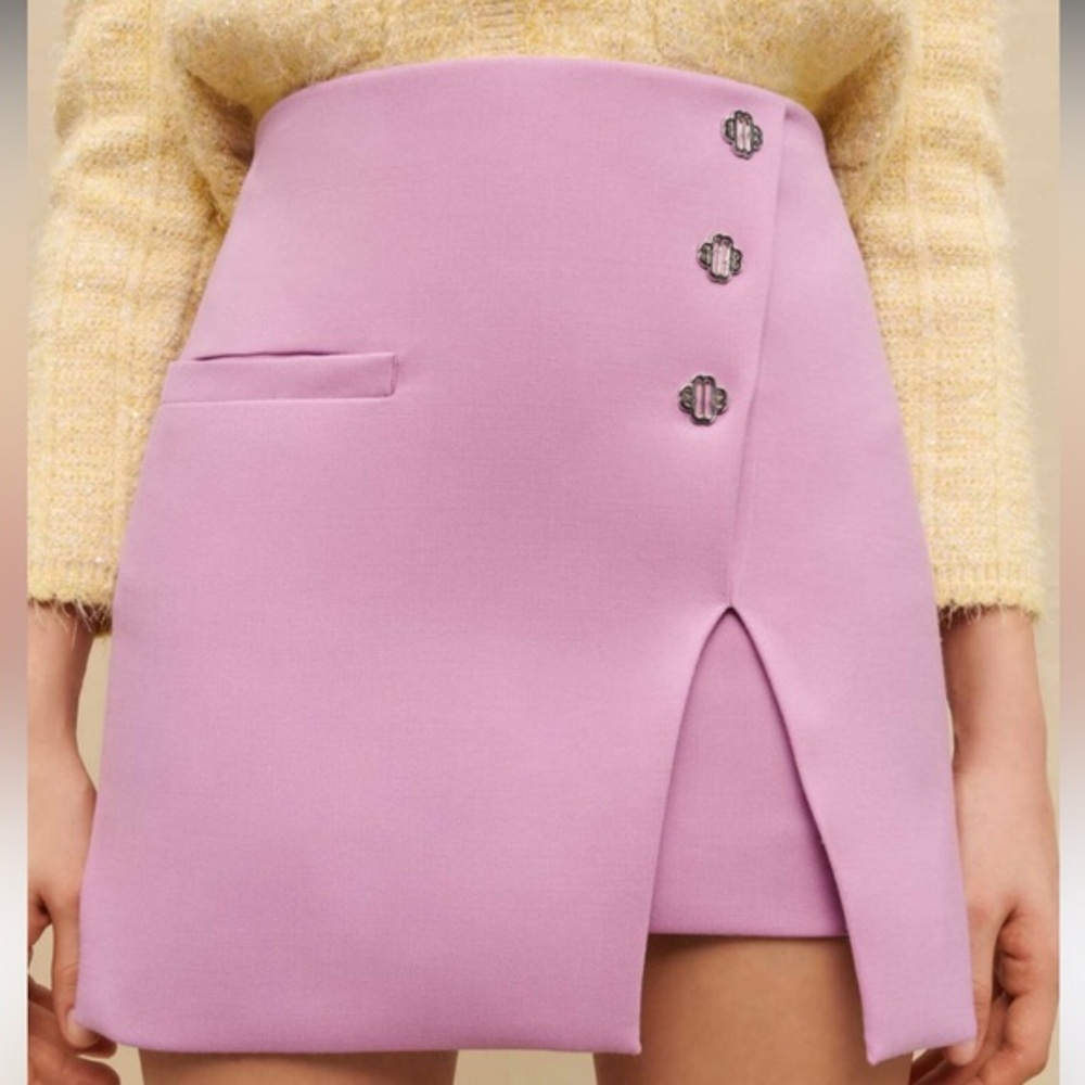 MAJE Lilac Mini Skirt Skort with Silver Button Detail NWT XS & built in shorts